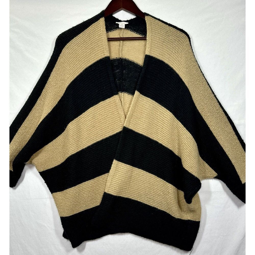 Chico's Black Striped Knit Shawl Wrap Sweater Women's Sz 2